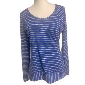 Athleta  Blue Stripe Performance Shirt Women's Medium